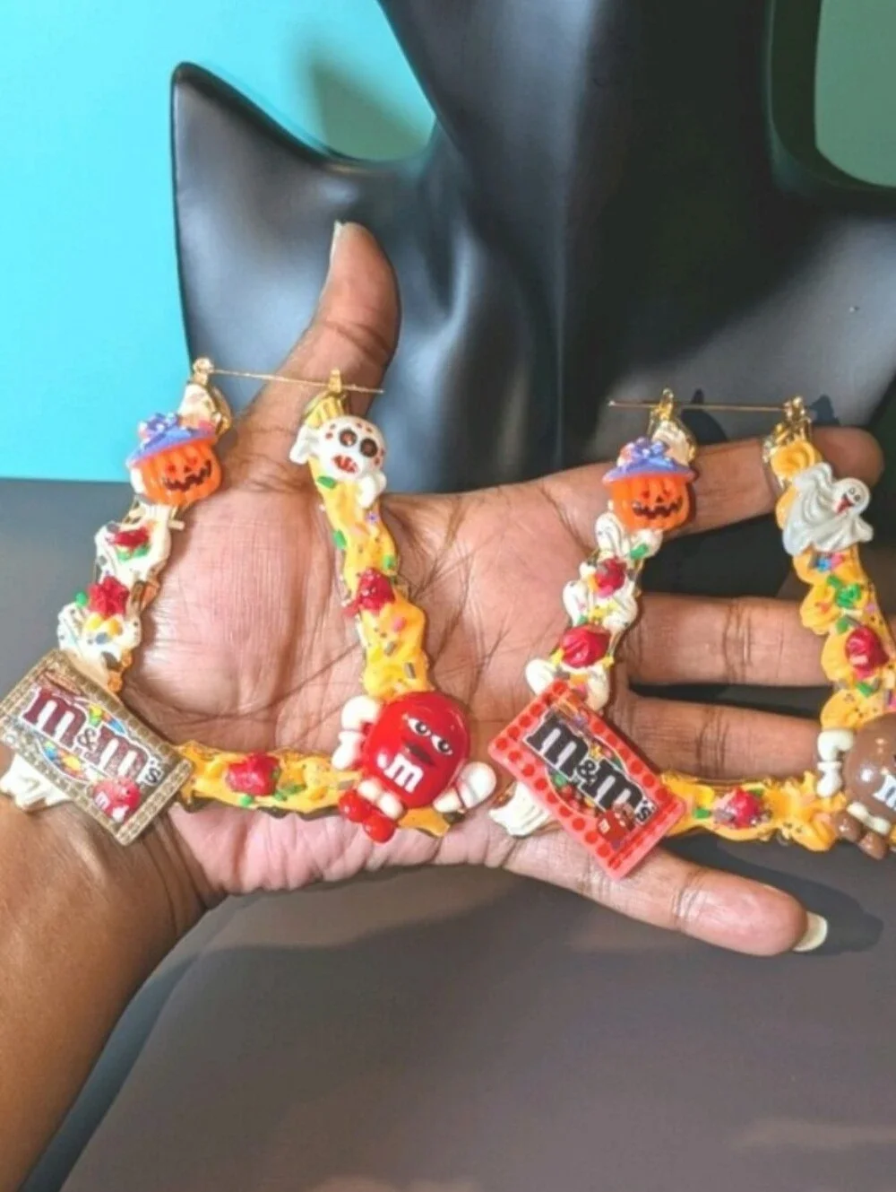 Hand CRAFTED Halloween Charm Statement Hoops - Multicolor